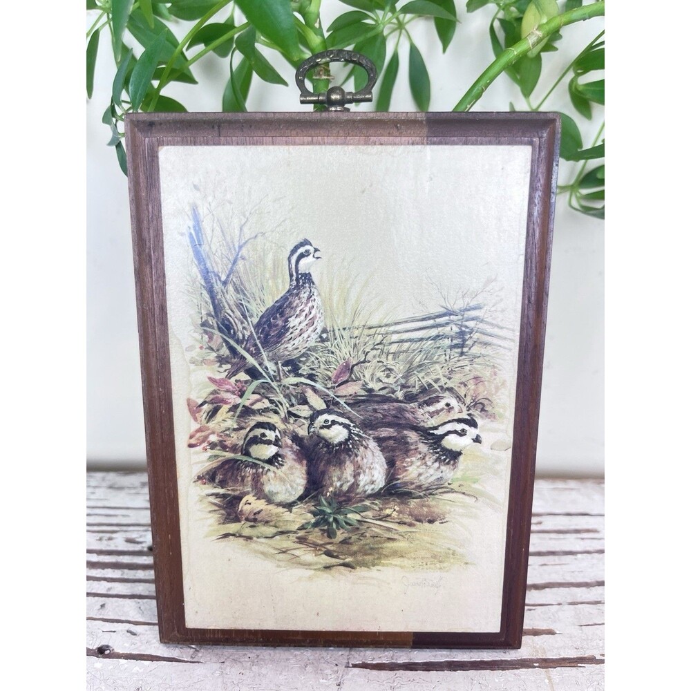 Vintage MCM Bobwhite Quail Print Wooden Wildlife Nature Bird Series 7.5” Plaque